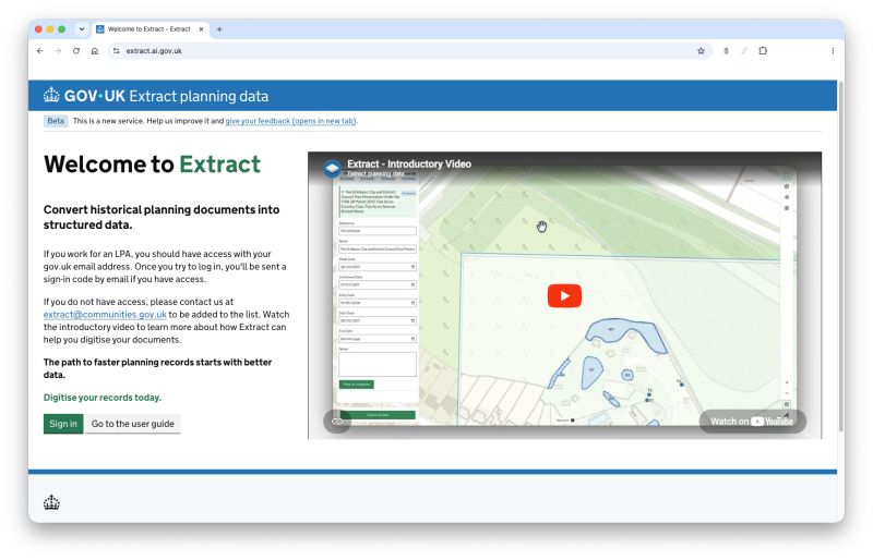 Screengrab of the MHCLG Extract web tool that let's planning officers scan and align paper records to digital records.